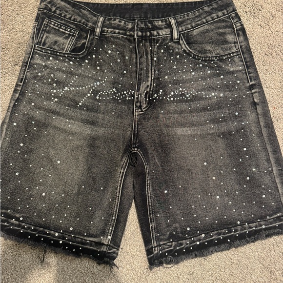 Black Denim Shorts with Rhinestone Accents - Picture 1 of 3